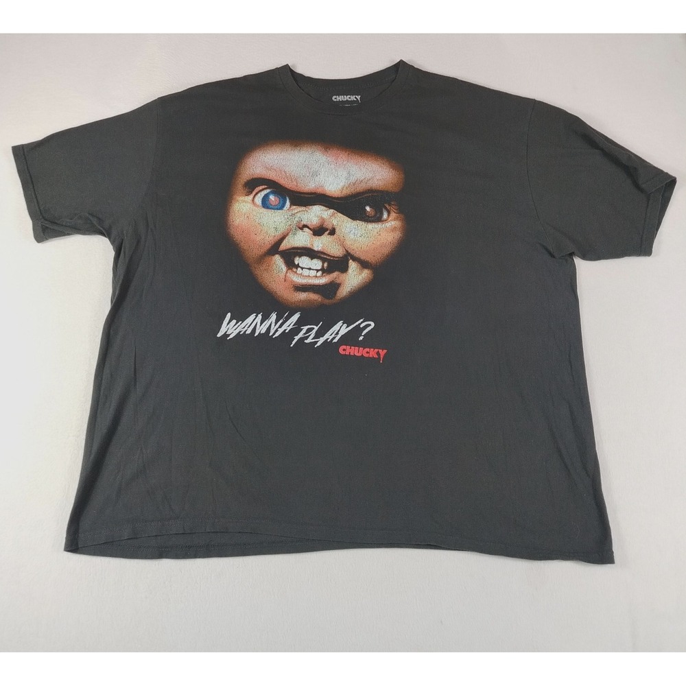 Chucky Shirt Mens 3XL Black Wanna Play Horror Movie Tee T-Shirt Mad Engine